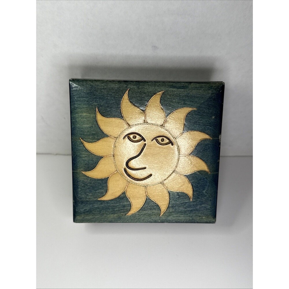 Sunburst Wood Trinket box Celestial Celtic Boho Jewelry box Sun Y2K VTG Tie Dye